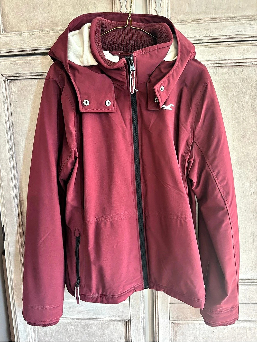 Hollister All-Weather Jacket Stretch Hooded Utility Jacket Red Large